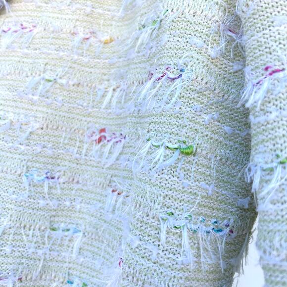 Vintage St. John Boucle Confetti Yarn Eyelash Fringe Green Tweed Knit Blazer 12 - Picture 7 of 13